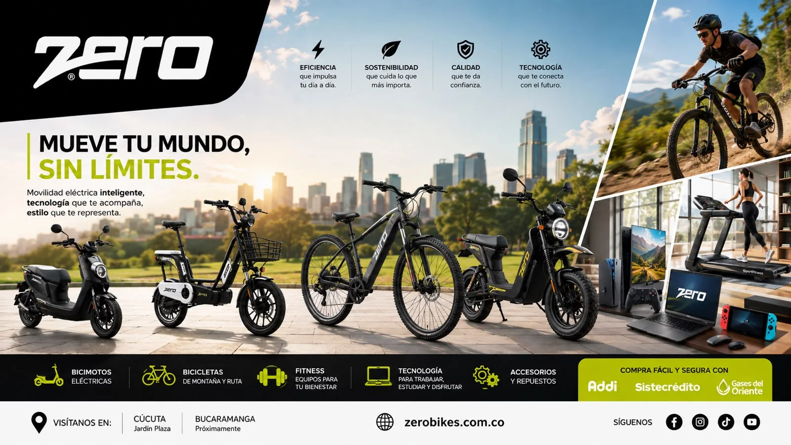Portafolio Zero Bikes de movilidad, bicicletas, fitness y tecnología